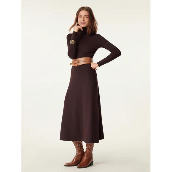 OGL Womens Midi Dress Size S Ruby Berry Turtleneck A-Line Heat-Tech Warm - Picture 2 of 4